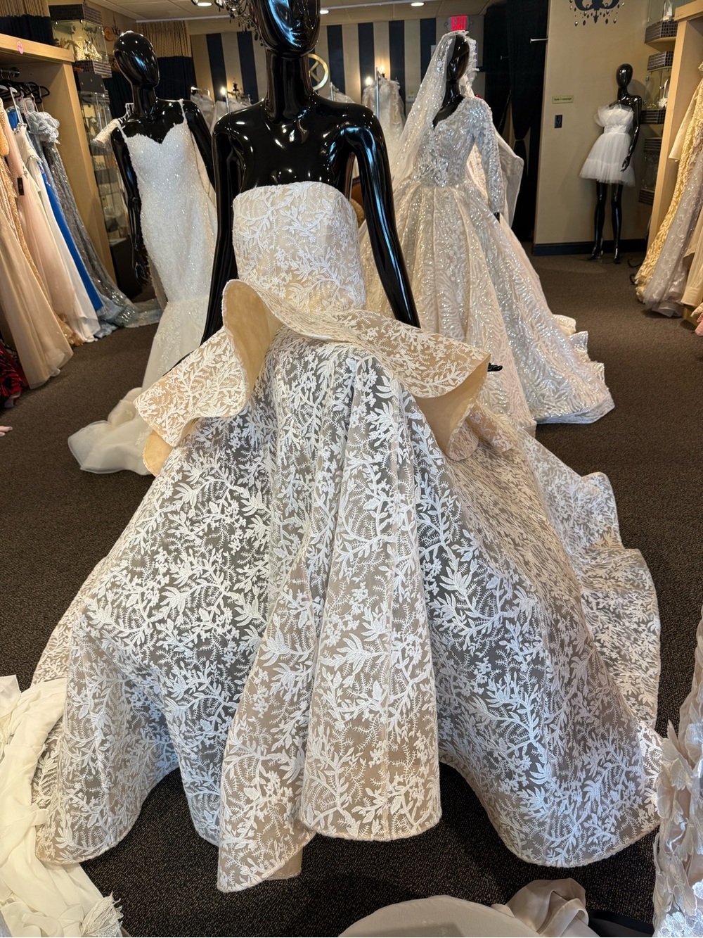 Strapless Ivory Lace Ball Gown - Elegant Home Accents Display